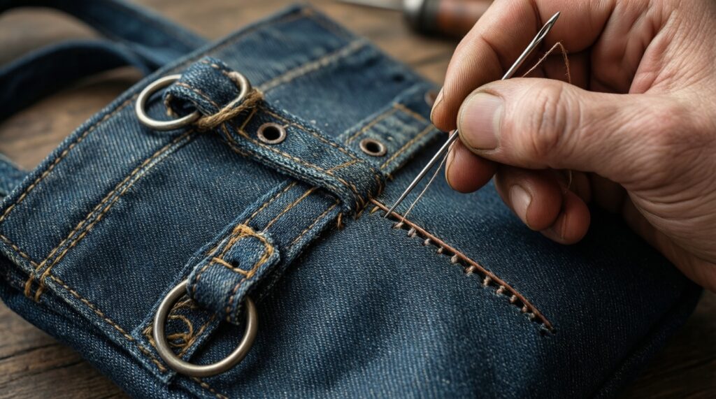 Апсайклинг джинсы: сумки, органайзеры и декор из старых джинсов - иллюстрация