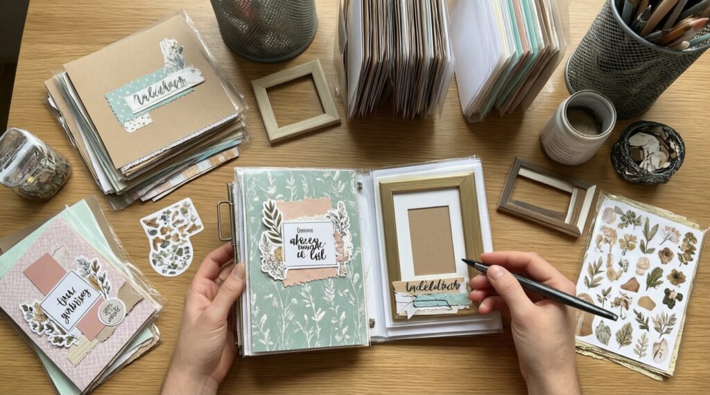 Бумажное творчество: скрапбукинг-страницы, открытки и мини-альбомы - иллюстрация