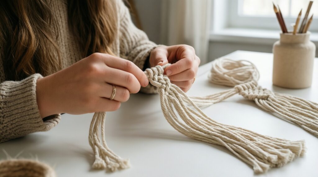 Макраме для начинающих: простые узлы и первый проект за вечер - иллюстрация